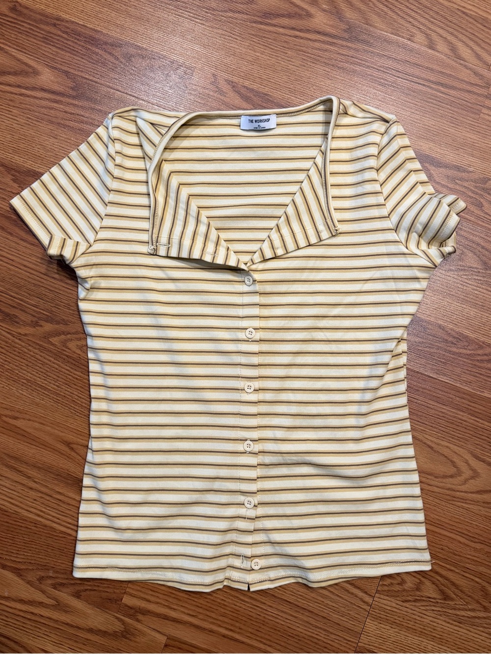The Workshop Striped Button Front Collared Top XL